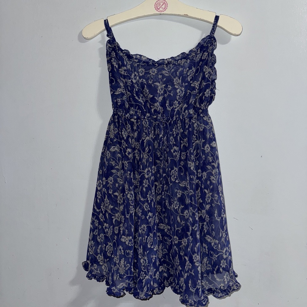 Vintage Victoria's Secret Blue Floral Sheer Baby Doll Slip Lingerie Dress S